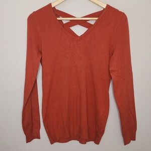 Love Ellie Sweater Rust Orange Lattice Strappy Back V-Neck Womens XS